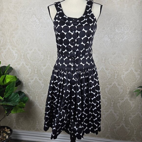 Calvin Klein Size 6 Black Polka Dot Fit & Flare Dress Button Front Sleeveless - Picture 1 of 14